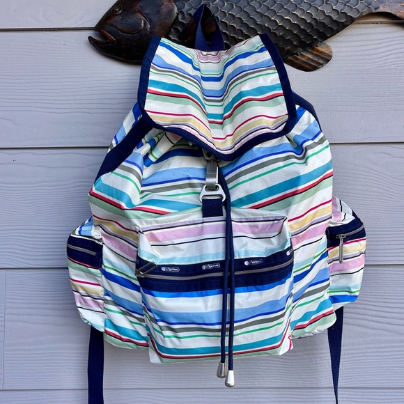 Le Sportsac Voyager Beach Stripe Backpack / Baby Bag - Picture 1 of 10